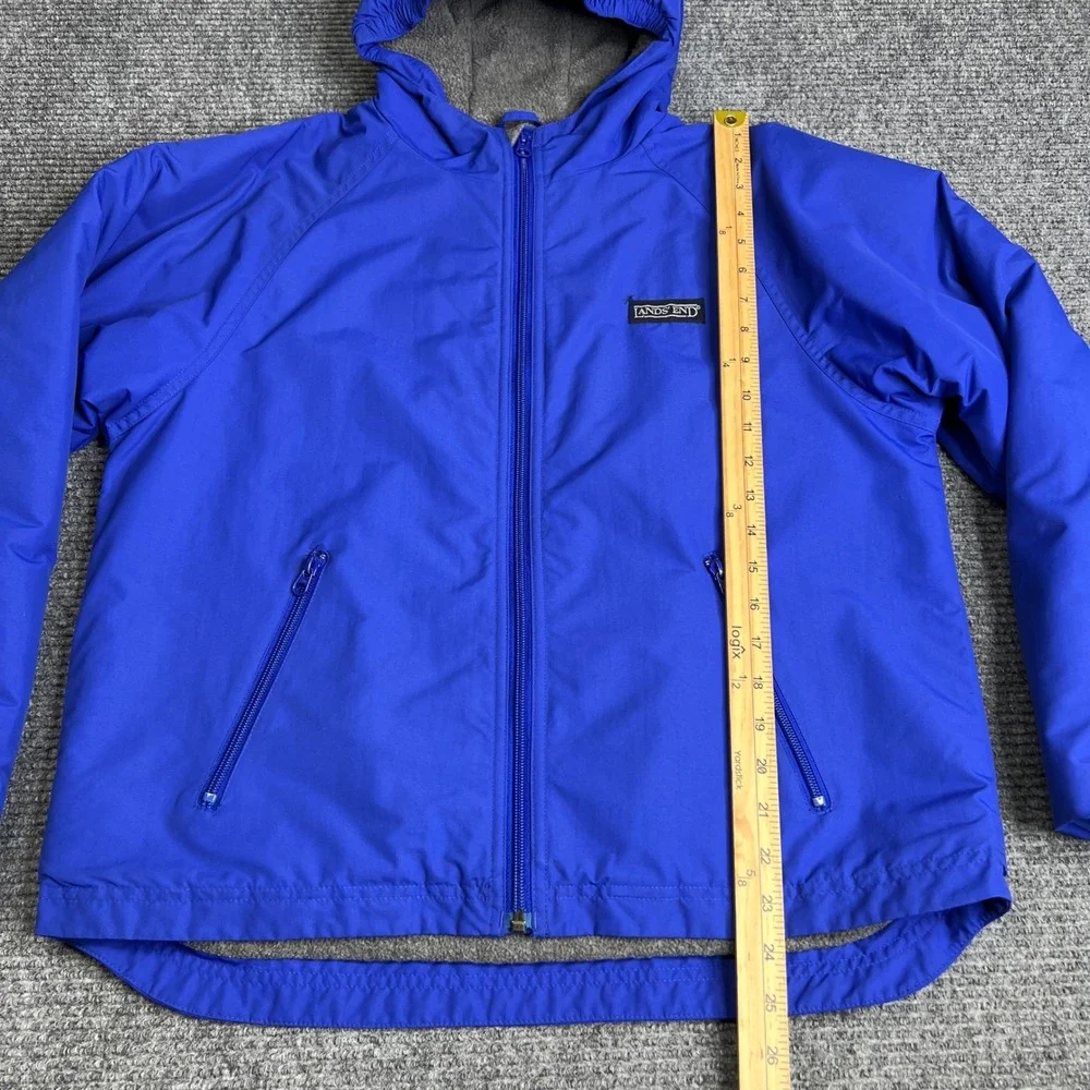 Lands End Kids Blue Jacket Polartec Fleece Lined Hooded Large 14-16